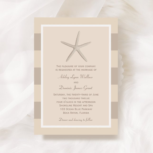 Neutral Beige Starfish Beach Wedding Invitation (Creator Uploaded)