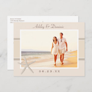 Neutral Beige Starfish Wedding Photo Save the Date Announcement Postcard
