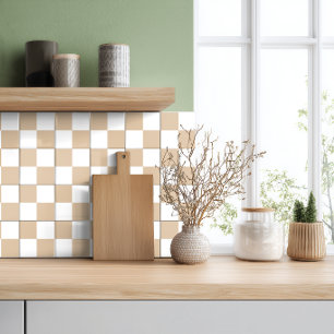 Neutral Beige White Chequered Ceramic Tile