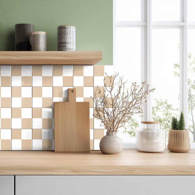 Neutral Beige White Chequered Ceramic Tile (Creator Uploaded)