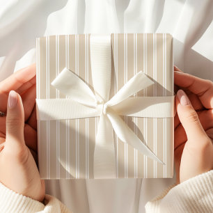 Neutral Beige White Stripes Wrapping Paper