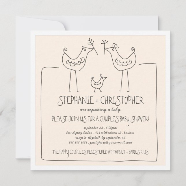 Neutral Birds Modern Family Couples Baby Shower Invitation (Front)