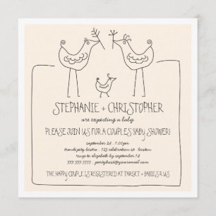 Neutral Birds Modern Family Couples Baby Shower Invitation