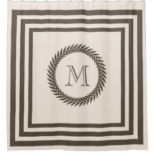 Neutral Biscotti and Cocoa Fancy Monogram Shower Curtain