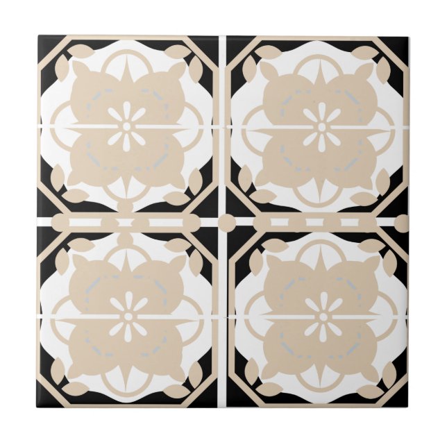 Neutral Black and Beige Intricate  Tile (Front)