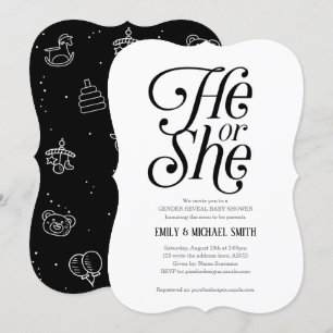 Neutral, Black and White, He or She, Gender Reveal Invitation