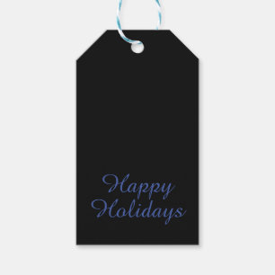 Neutral Black & Blue Plain Elegant Happy Holidays Gift Tags