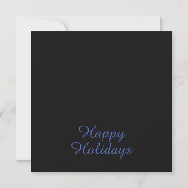 Neutral Black & Blue Plain Elegant Happy Holidays Holiday Card (Front)