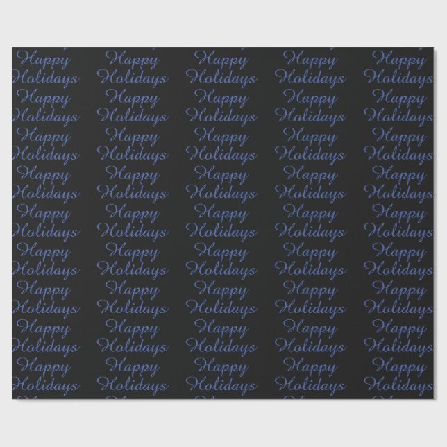 Neutral Black & Blue Plain Elegant Happy Holidays Wrapping Paper (Flat)