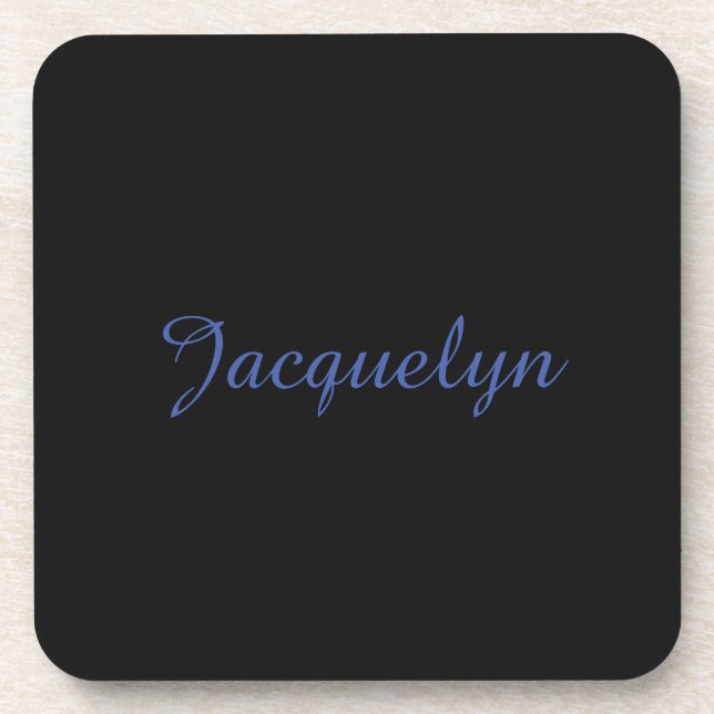 Neutral Black & Blue Plain Elegant Modern Own Name Coaster (Front)