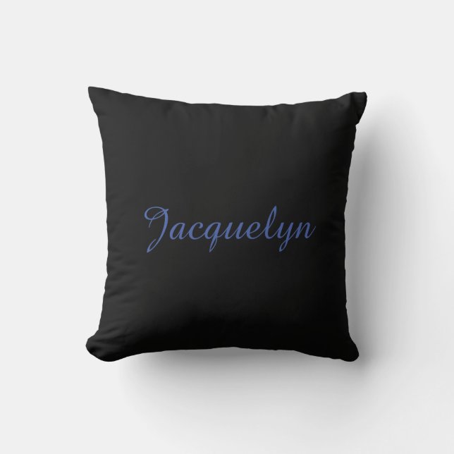 Neutral Black & Blue Plain Elegant Modern Own Name Cushion (Front)