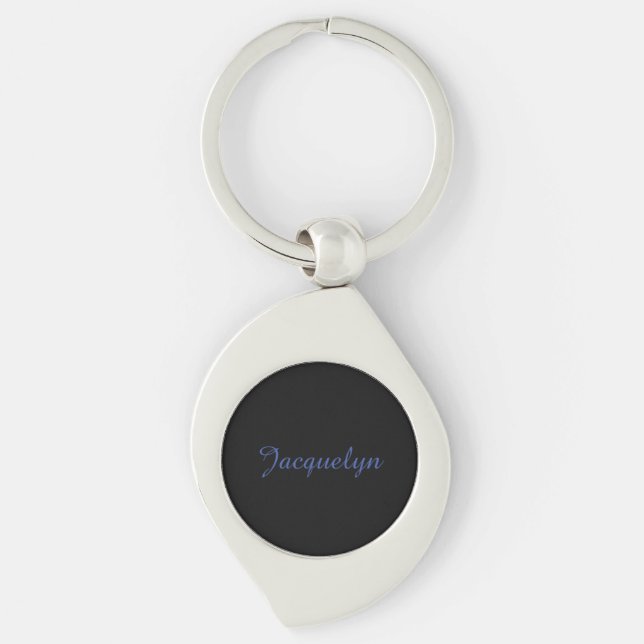 Neutral Black & Blue Plain Elegant Modern Own Name Key Ring (Front)