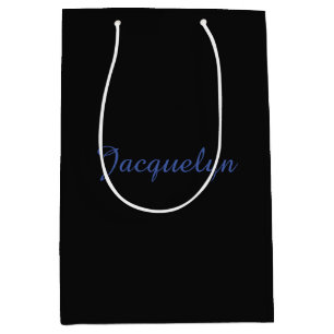 Neutral Black & Blue Plain Elegant Modern Own Name Medium Gift Bag