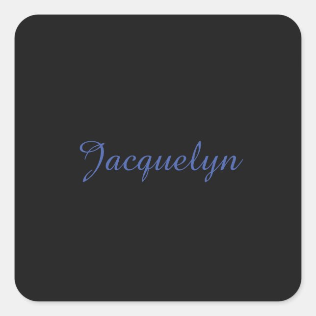 Neutral Black & Blue Plain Elegant Modern Own Name Square Sticker (Front)