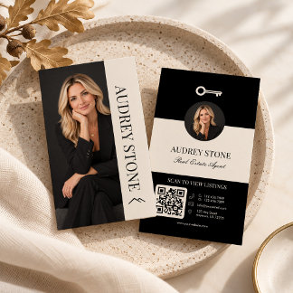 Neutral Black Real Estate Agent Photo Business Card