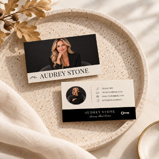 Neutral Black Real Estate Agent Photo Business Card