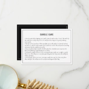Neutral Black White Candle Care Instruction Card