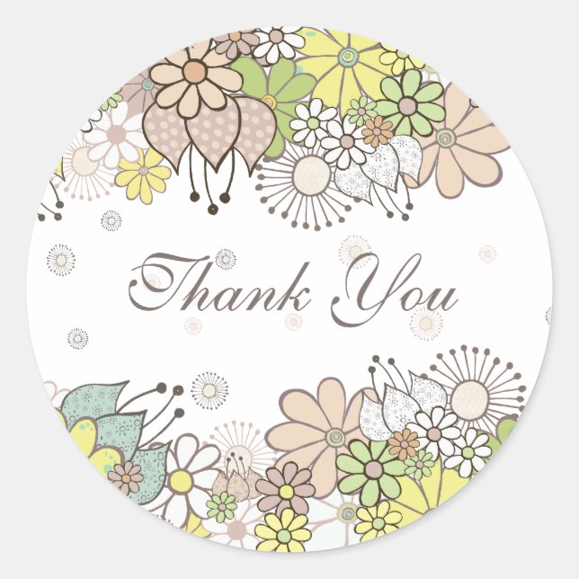 Neutral Blooms White Gift Thank You Label Sticker (Front)