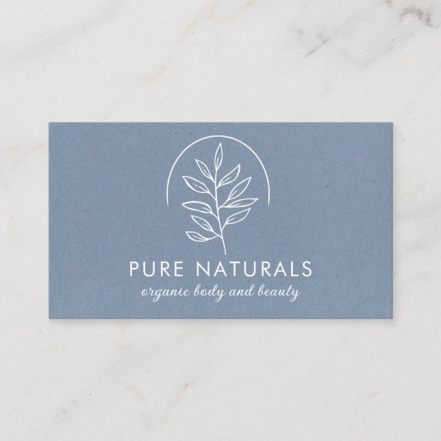 Neutral Blue Modern Botanical Leaf Logo Simple Business Card (Front)