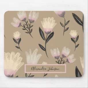 Neutral Blush Floral Modern Botanical Mouse Mat