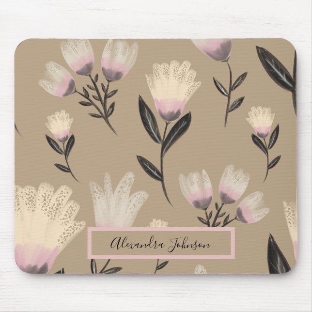 Neutral Blush Floral  | Modern Botanical Mouse Mat (Front)