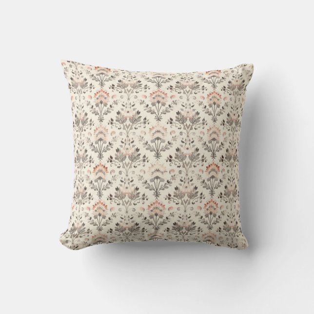 Neutral Blush Gray Botanical Throw Pillow (Front)