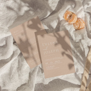 Neutral Blush Minimalist Boho All In One Wedding Invitation