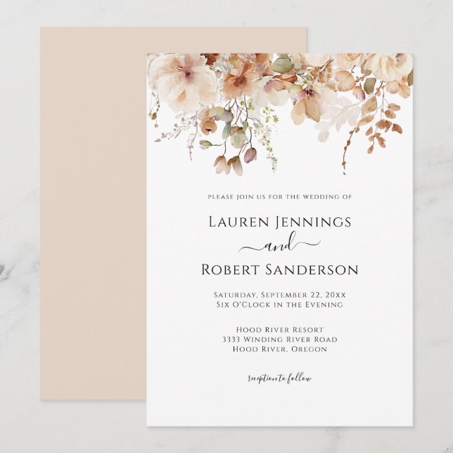 Neutral Blush Pink Floral Wedding Invitation (Front/Back)