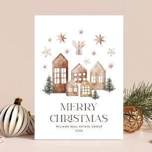 Neutral Bohemian Christmas Composition Corporate Holiday Card