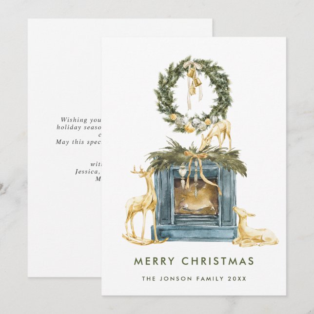 Neutral Bohemian Christmas Composition Greeting Holiday Card (Front/Back)