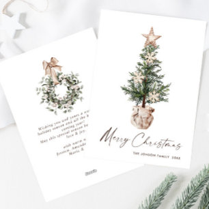 Neutral Bohemian Christmas Pine Tree Greeting Holiday Card
