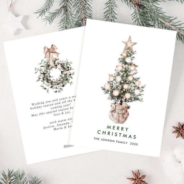 Neutral Bohemian Christmas Pine Tree Greeting Holiday Card (Creator Uploaded)