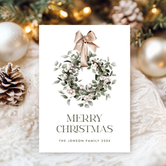 Neutral Bohemian Christmas Wreath Greeting Holiday Card (Creator Uploaded)