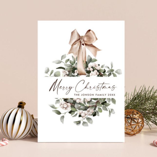 Neutral Bohemian Christmas Wreath Greeting Holiday Card (Creator Uploaded)