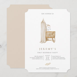 Neutral Boho Baby First Birthday  Invitation
