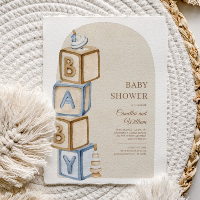 Neutral Boho Baby Letter Blocks Baby Shower Invitation (Creator Uploaded)