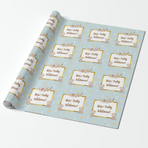 Neutral Boho Bear Moon Baby Shower Wrapping Paper