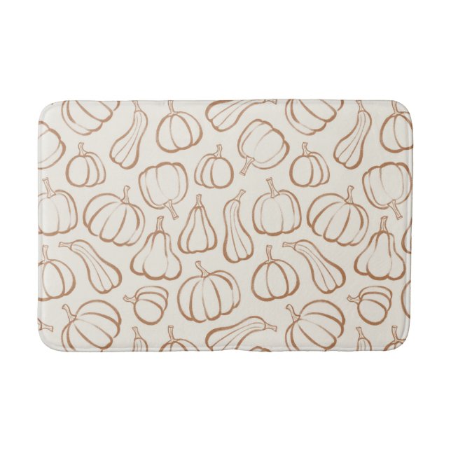 Neutral Boho Beige Pumpkin Pattern Fall Halloween Bath Mat (Front)