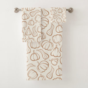 Neutral Boho Beige Pumpkin Pattern Fall Halloween Bath Towel Set