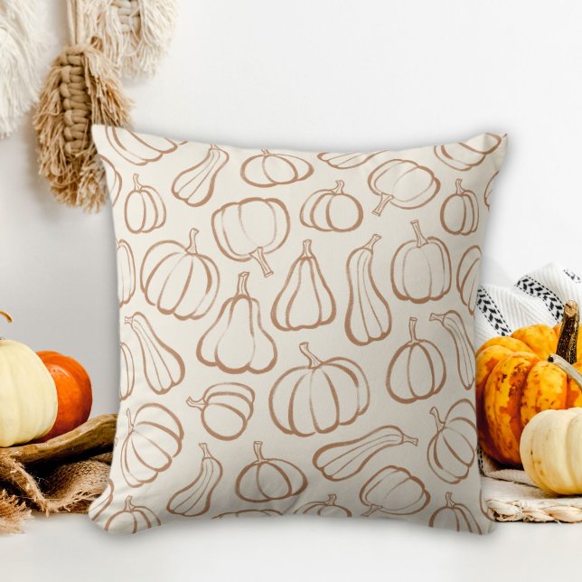 Neutral Boho Beige Pumpkin Pattern Fall Halloween Cushion (Creator Uploaded)