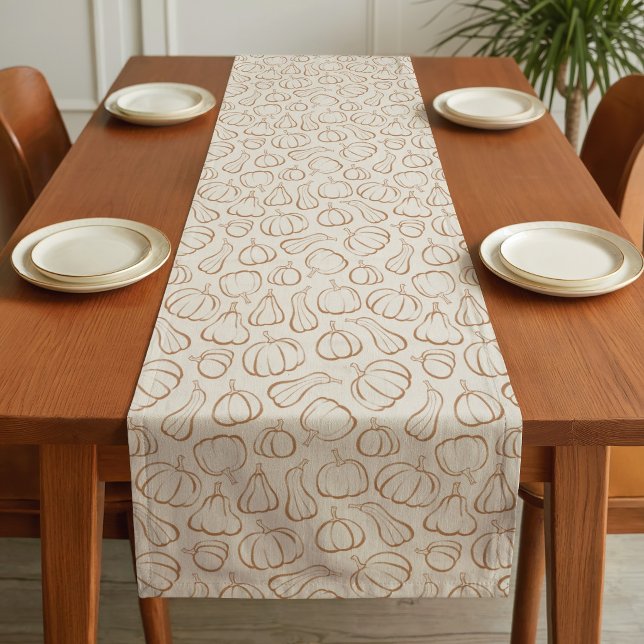 Neutral Boho Beige Pumpkin Pattern Fall Halloween Short Table Runner (Creator Uploaded)