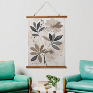 Neutral Boho Botanical Art Minimalist Earth  Hanging Tapestry