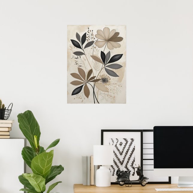Neutral Boho Botanical Art Minimalist Earth Tone  Poster (Home Office)