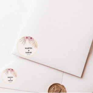 Neutral Boho Botanical Wedding Round Sticker Label