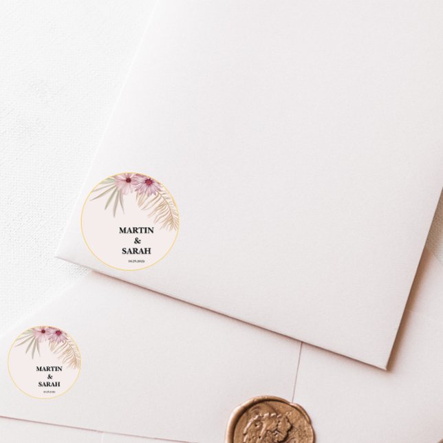 Neutral Boho Botanical Wedding Round Sticker Label (Creator Uploaded)