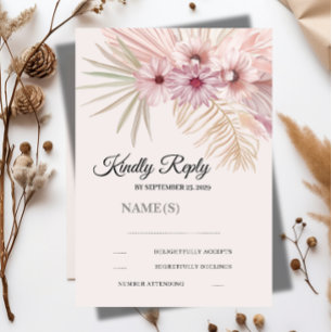 Neutral Boho Botanical Wedding RSVP Card 