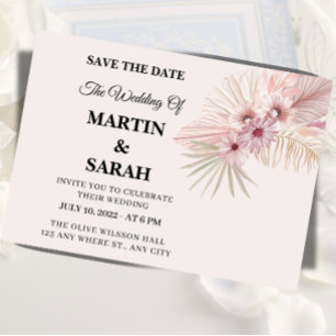 Neutral Boho Botanical Wedding Save the Date Card