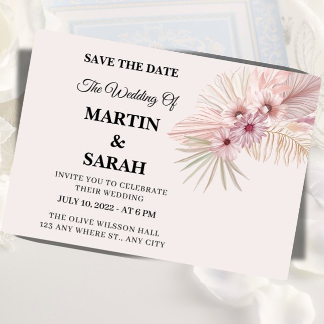 Neutral Boho Botanical Wedding Save the Date Card (Creator Uploaded)