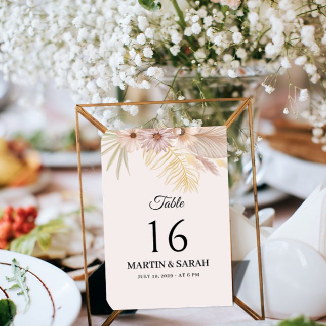 Neutral Boho Botanical Wedding Table Number Card (Creator Uploaded)