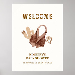 Neutral Boho Cactus Cowgirl Baby Shower Welcome Poster